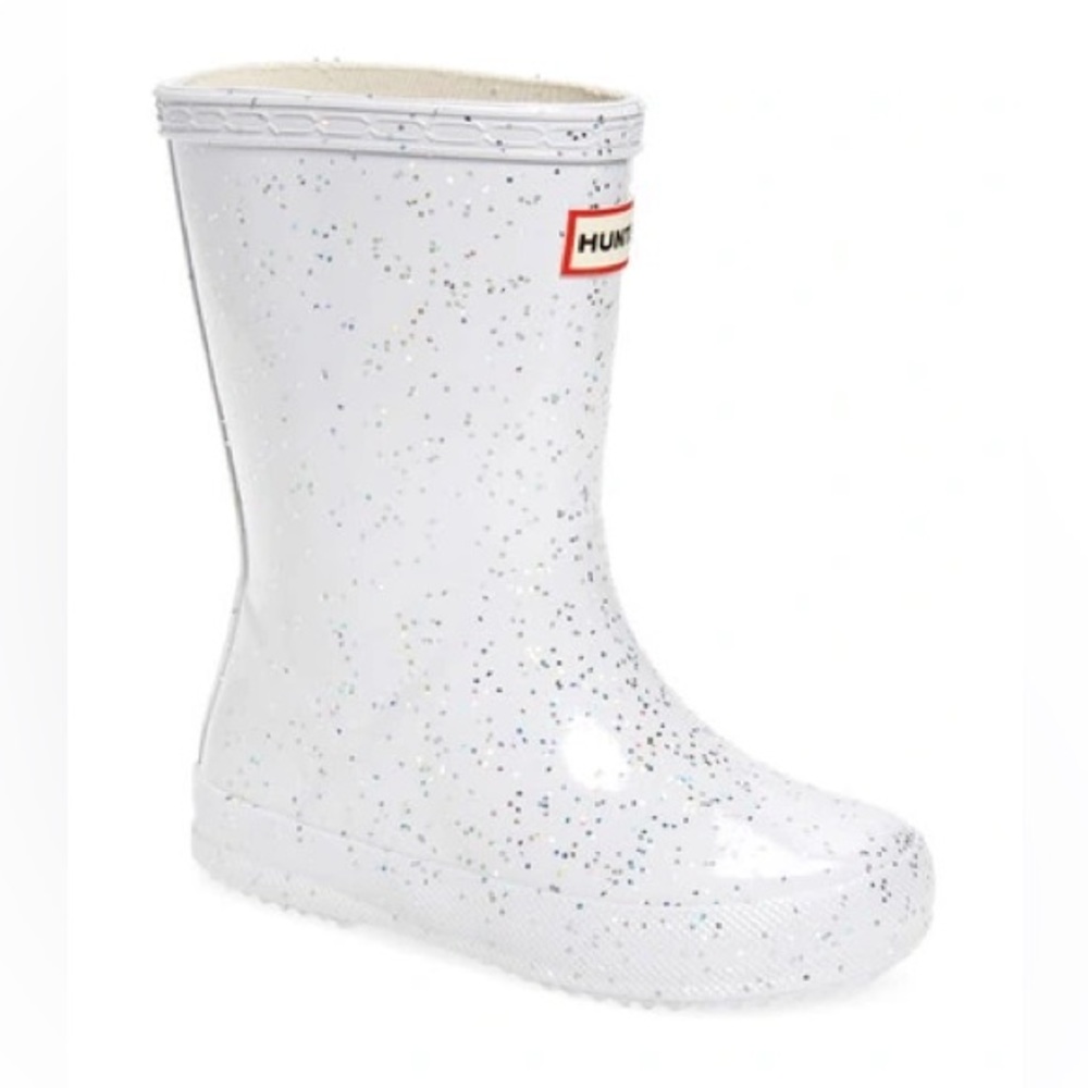 Hunter First Classic Rain Boot - Size 9 Toddler, White Glitter